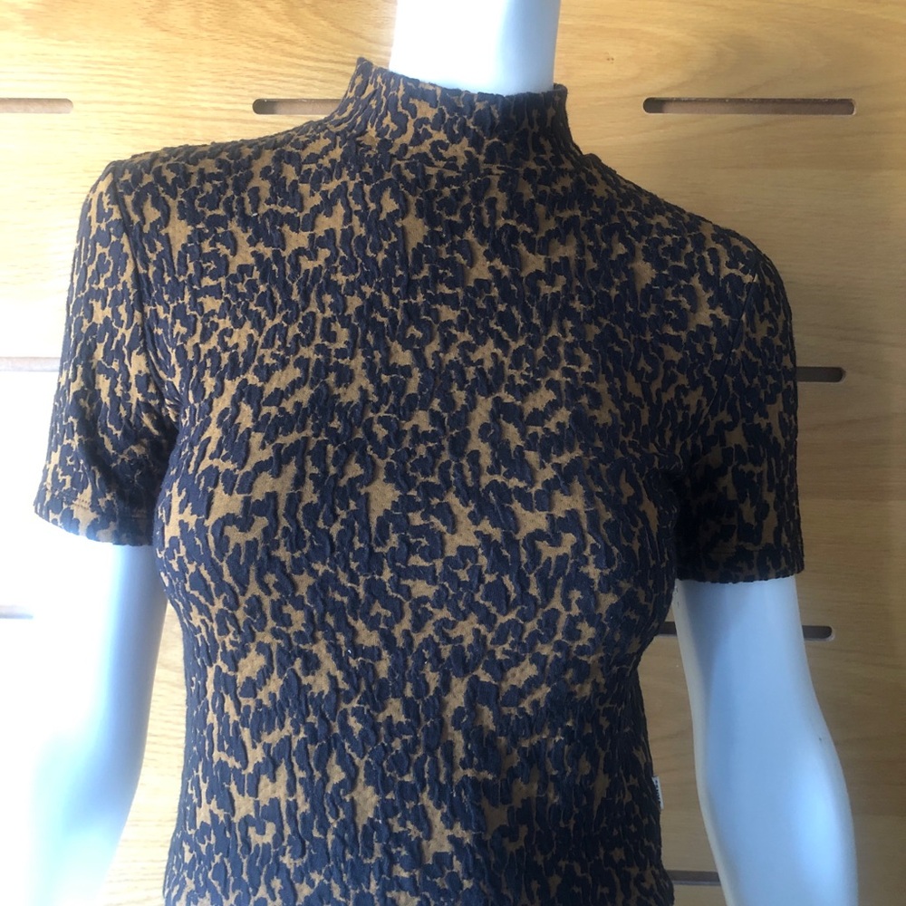 Elegant Black and Brown Women's Top XS mock neck